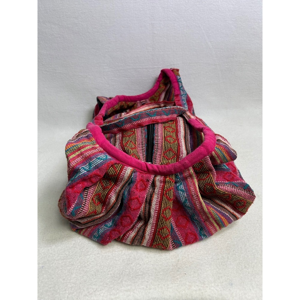 Boho Hippie Tribe Azure Womens Large Pink Woven Cotton Geometric Hobo Bag‎